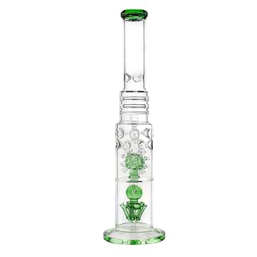Green Huge 19-inch glass bong smoking device with 2 percs unique diffision morning star perc unique design sturdy base