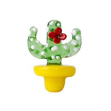 Colorful petite non-stick glass carb cap made funny cactus on a pot look with cactus bumps and flower