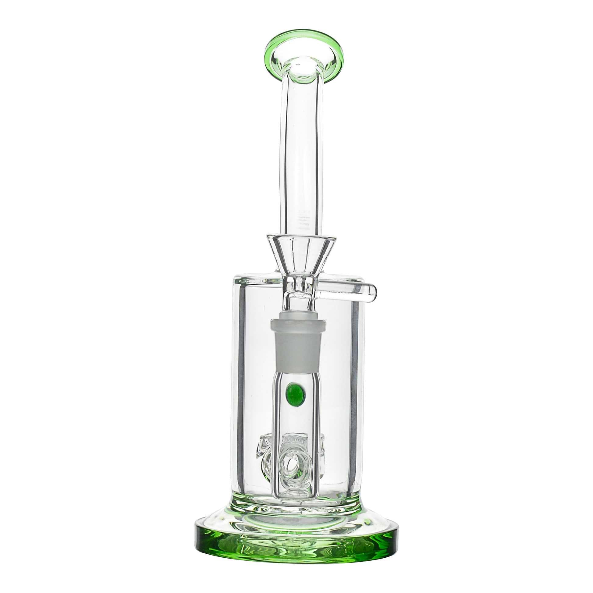 Green 8-inch glass bong smoking device with honeycomb perc angled mouthpiece