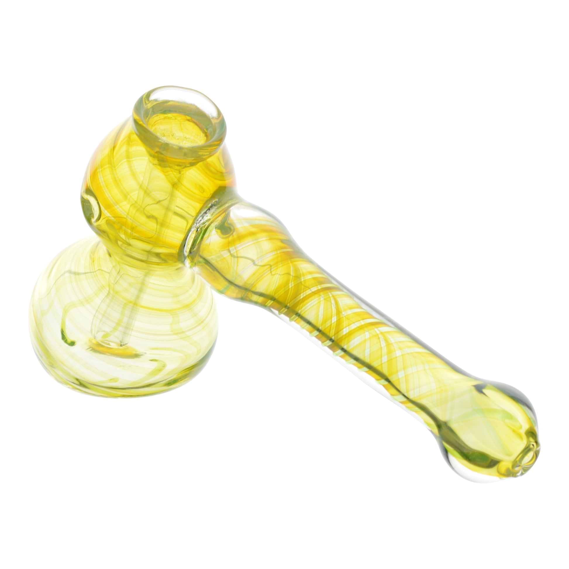 4.5-inch bubbler smoking device made of glass that changes color thin swirling colors hammer shape design