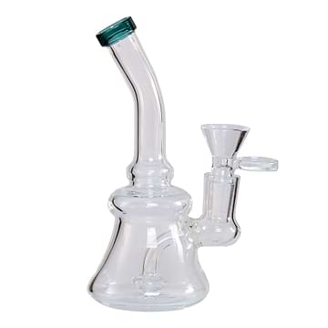 5.5-inch mini bong smoking device made of glass with teal tip and sturdy base