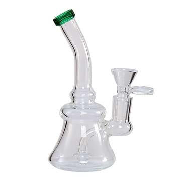 5.5-inch mini bong smoking device made of glass with green tip and sturdy base