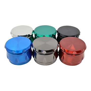 Top angle shot of 6 pieces closed lid 52mm metal grinder moking accessory in different colors drum design lid