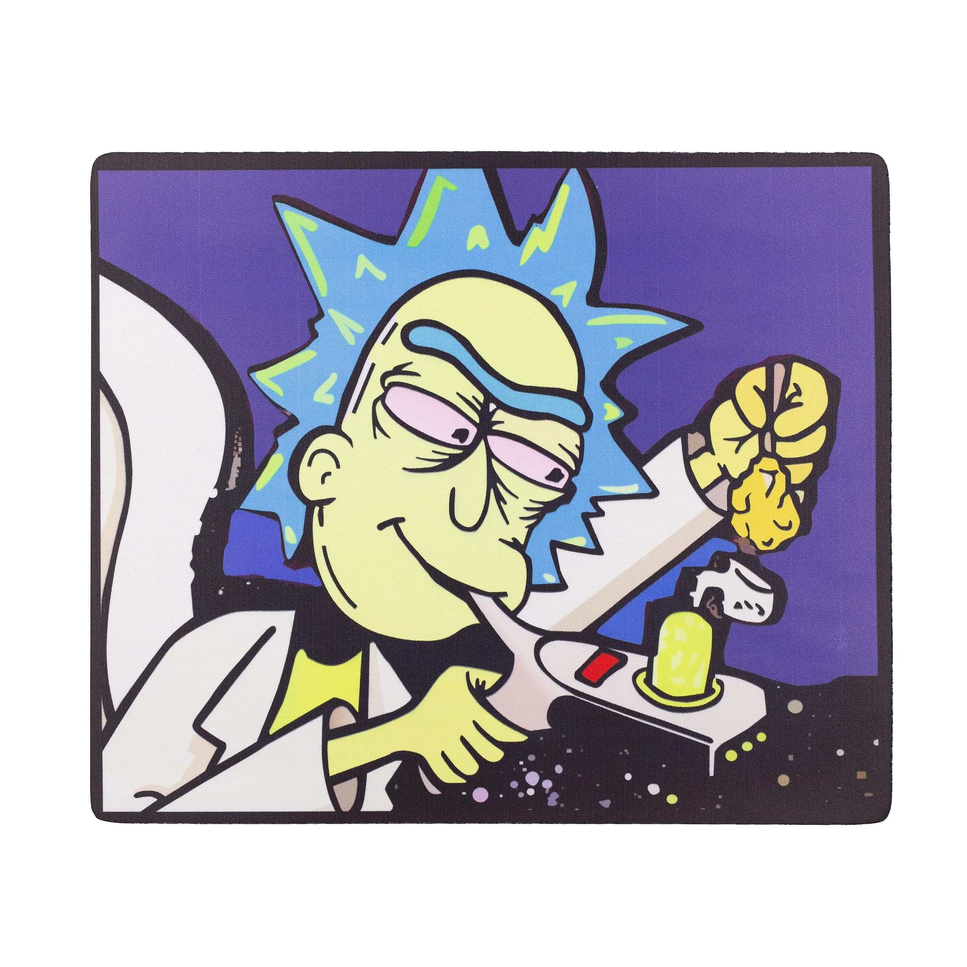 Square 10 x 12 mat smoking accessory with Rick dabbing smoking weed in outer space design
