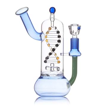 Portable 7-inch glass bong smoking device with spinning double helix DNA on turbine perc