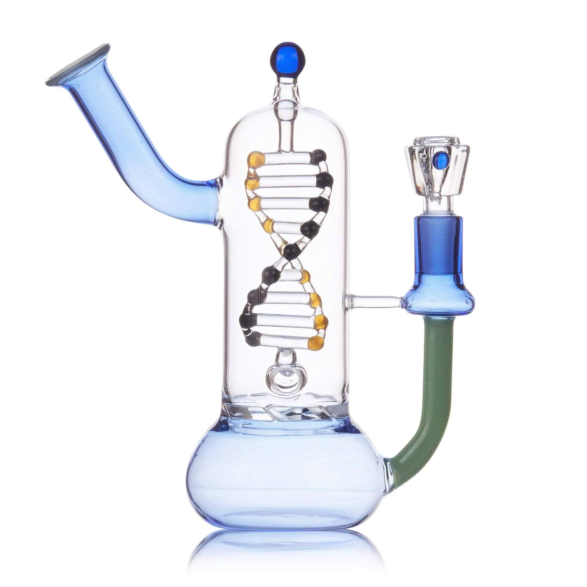Portable 7-inch glass bong smoking device with spinning double helix DNA on turbine perc