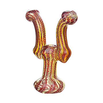Uniquely-designed glass bubbler smoking device 2 mouthpiece ethnic pattern swirly colors with Sherlock S stems