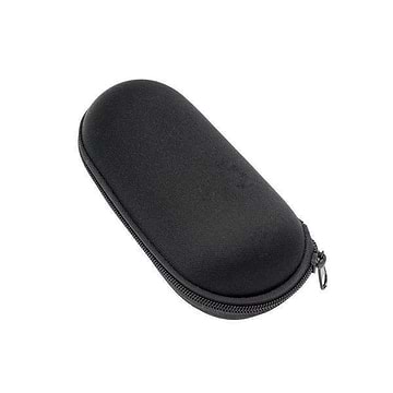 Slanted shot of black storage zip pouch for pipes smoking devices foam interior in ergonomic design