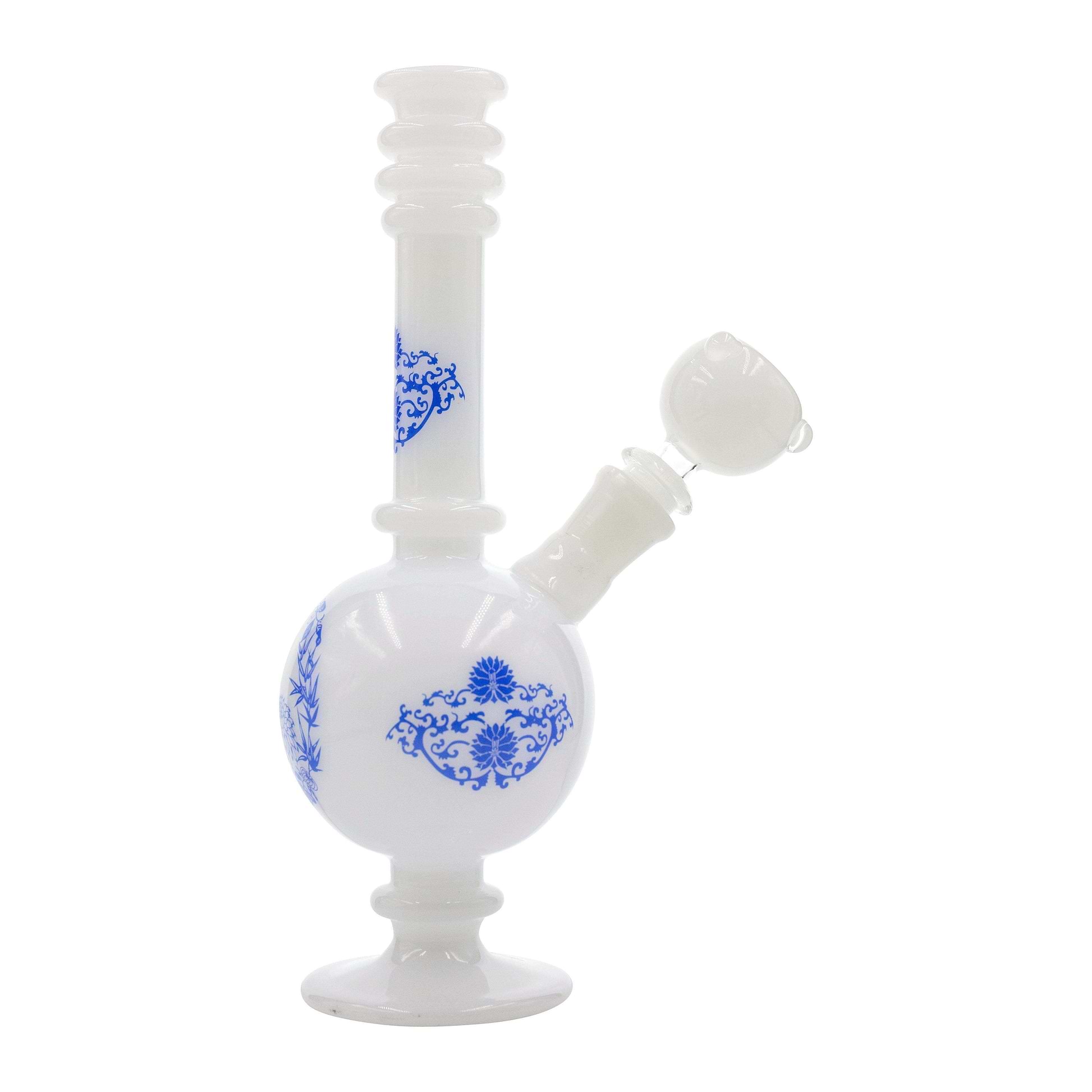 10-inch white glass bong smoking device that looks like a vase with Chinese patterns