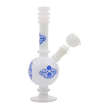 10-inch white glass bong smoking device that looks like a vase with Chinese patterns