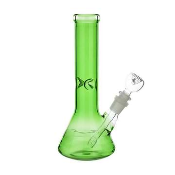 Green Handy 9-inch hazy glass beaker bong smoking device in percolated downstem wide beaker shape with ice-catcher