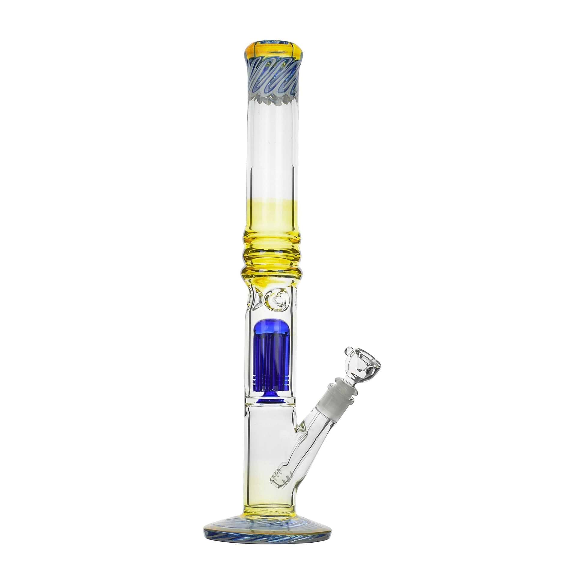 19-inch straight shooter glass bong sturdy body flat face blue riptide look swirl design on top with ice catcher