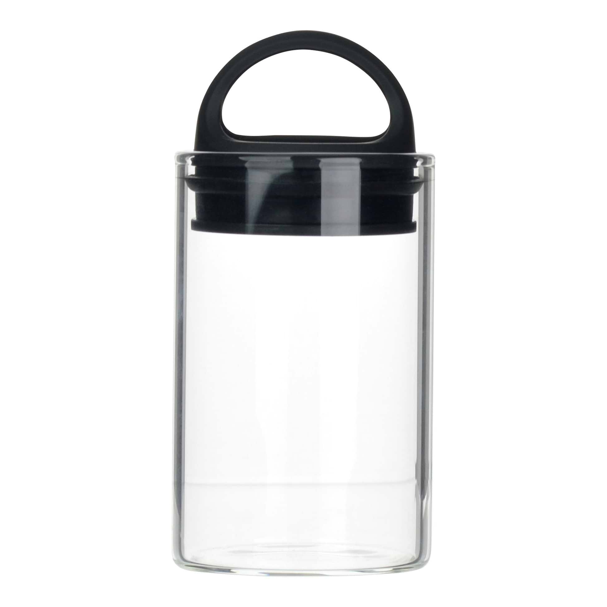 Black clear glass stash jar storage container vacuum seal easy-to-carry with curved handle