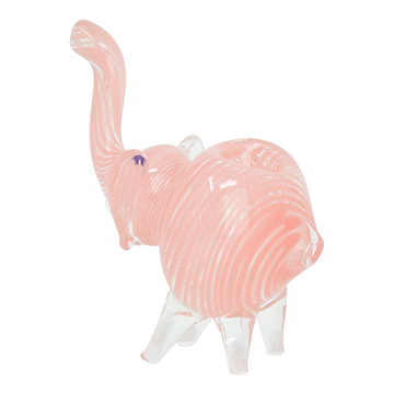 Cute pink glass pipe smoking device with a look and shape of elephant looking upwards 4-legged base