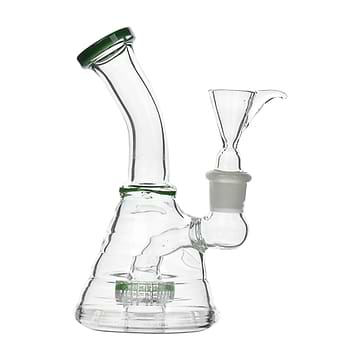 6-inch glass bong smoking device with angled mouthpiece cone-shaped bowl curved perc downstem Green Goblin-inspired