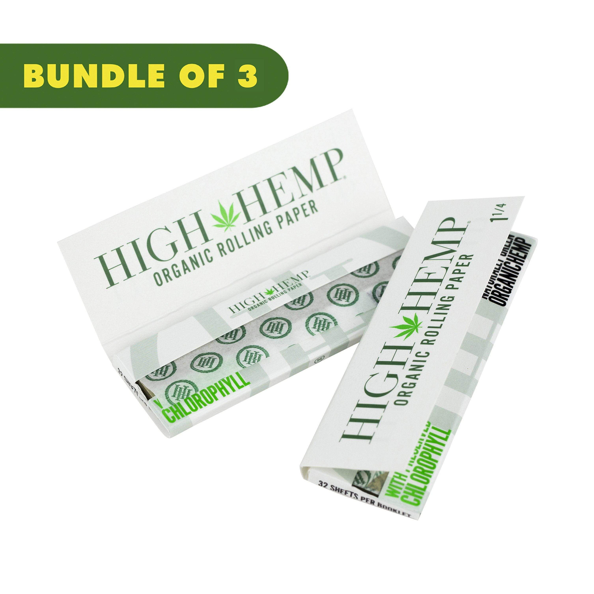 3 packs of thin organic rolling papers weed filtration smoking accessory classic look weed leaf design High Hemp logo