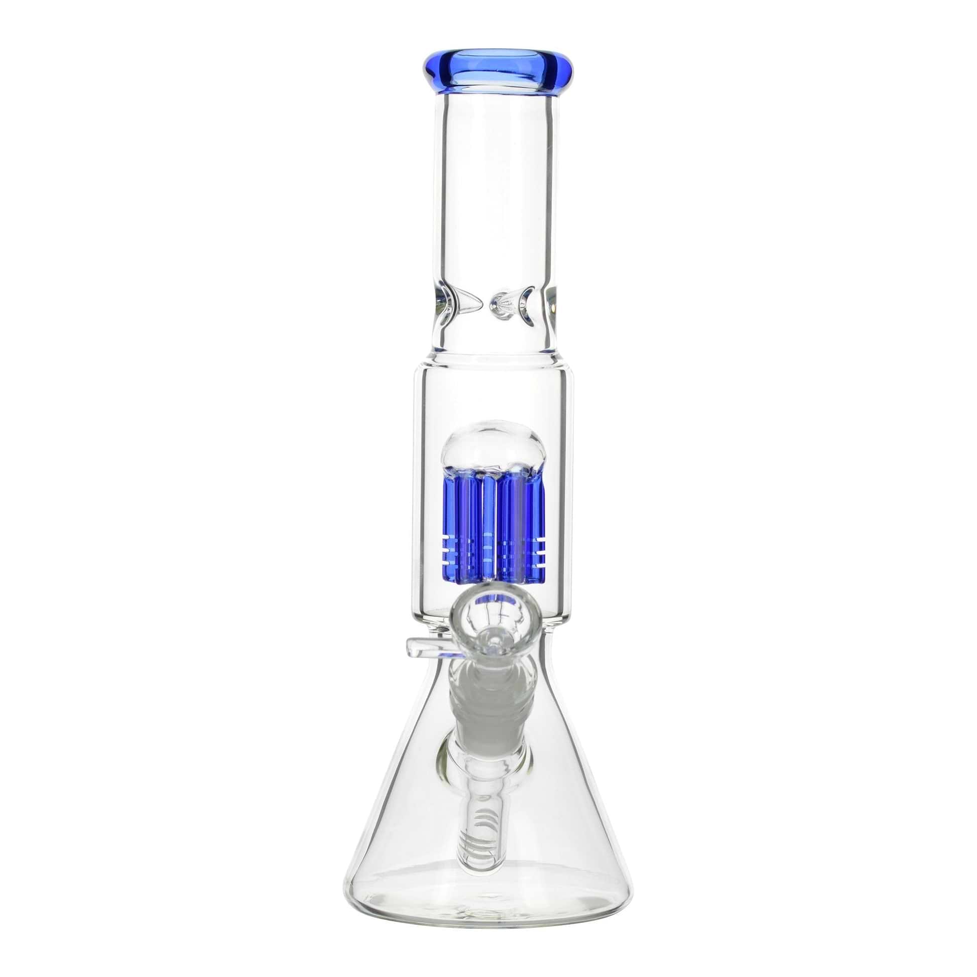 Blue 10-inch clear glass bong smoking device diffused downstem tree percolator with ice catcher beaker bottom