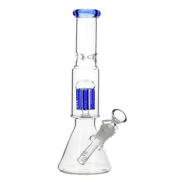 Blue 10-inch clear glass bong smoking device diffused downstem tree percolator with ice catcher beaker bottom