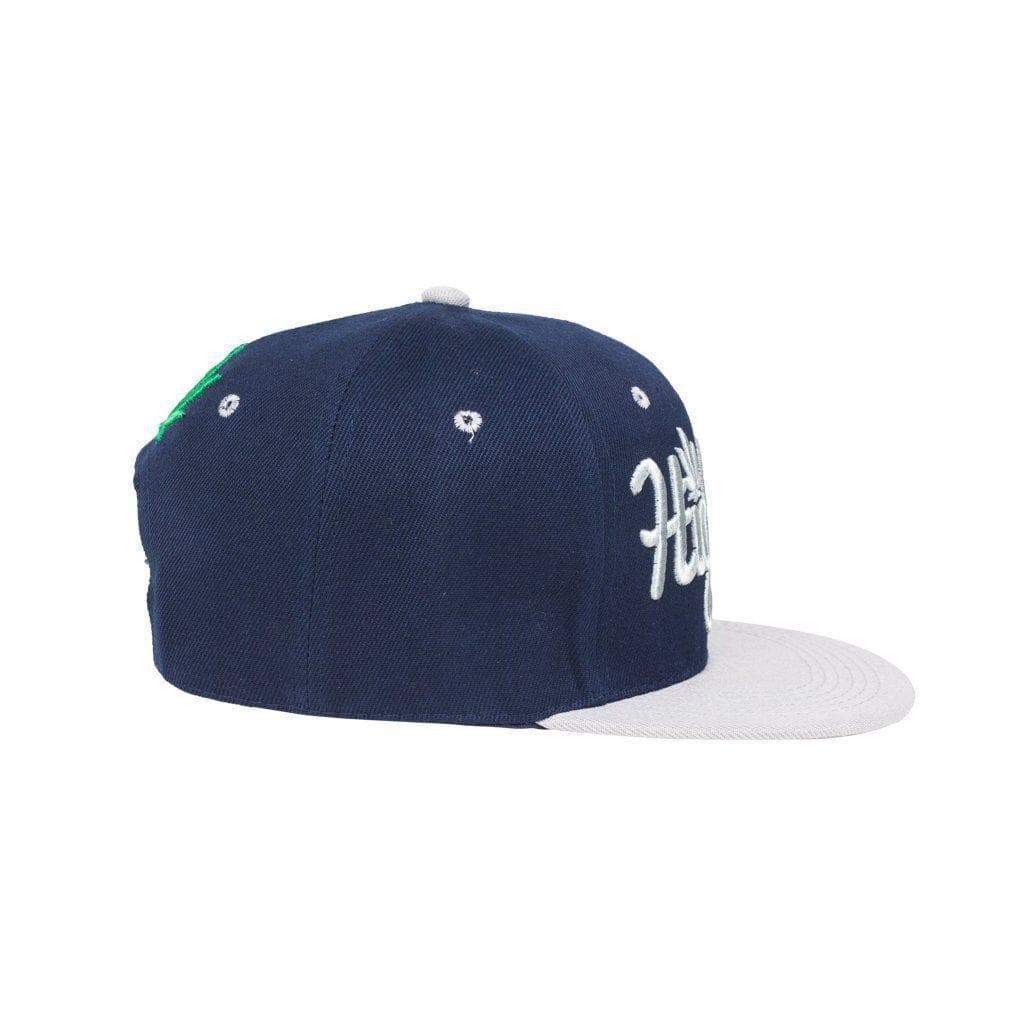 Simple snapback cap fashion item apparel with a 'Highlife' wording and weed leef pot design in Navy and Silver