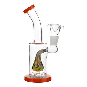 Orange 6-inch mess-free clear glass bong with diffuser downstem psychedelic centerpiece hippy 60s design no splash sturdy