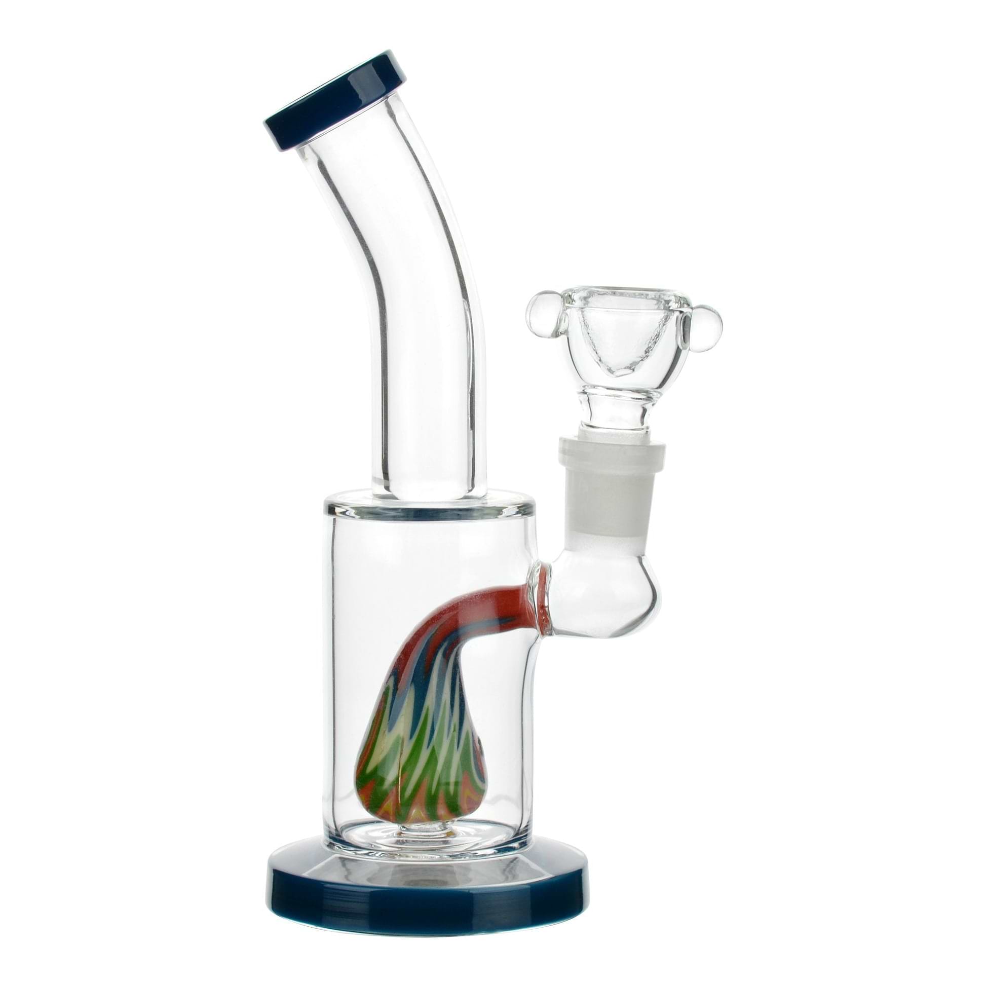 Blue 6-inch mess-free clear glass bong with diffuser downstem psychedelic centerpiece hippy 60s design no splash sturdy