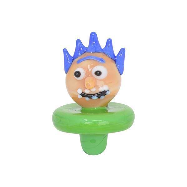 Handy pocket-friendly glass carb cap with funny Rick and spiky hair look and shape