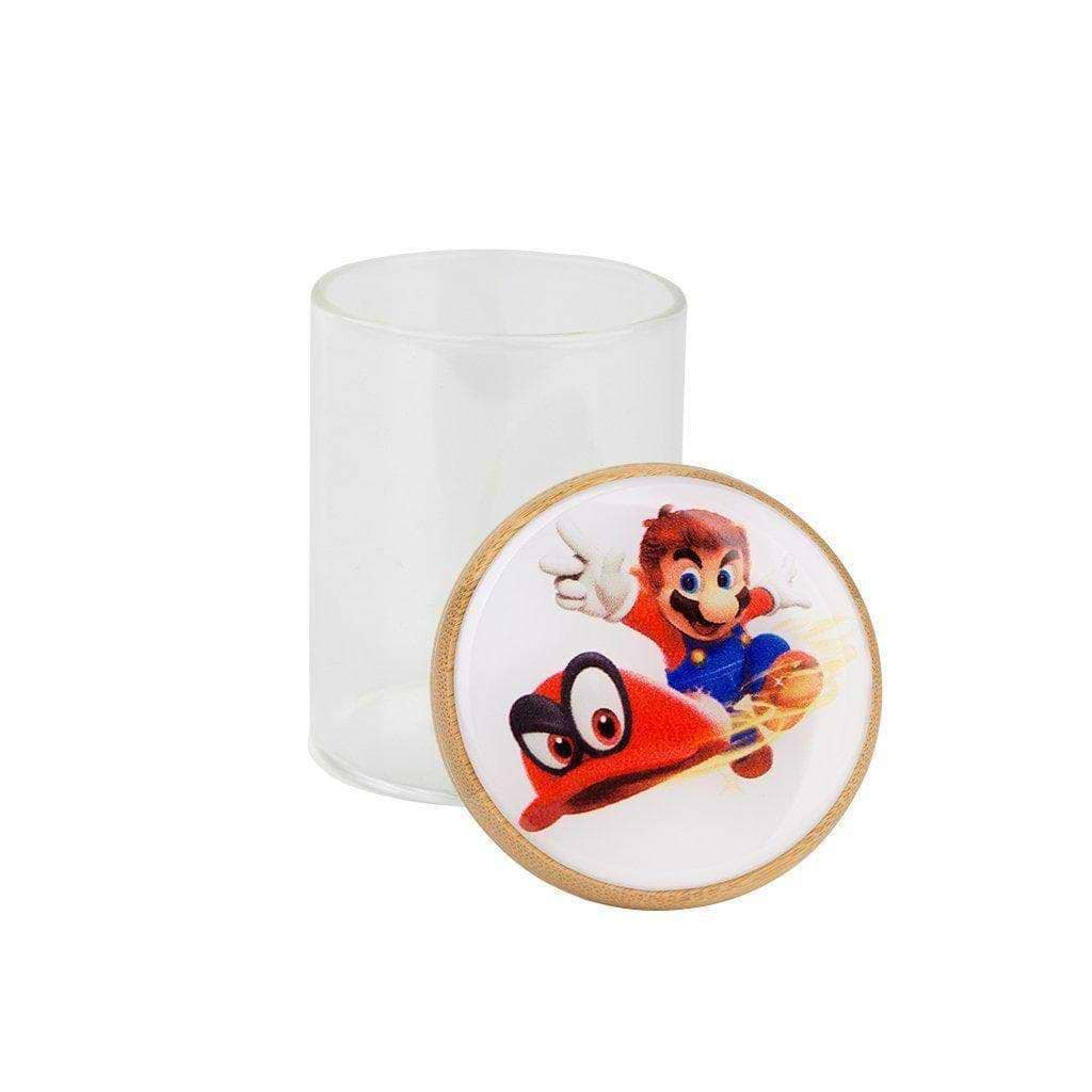 Frosted glass stash jar storage smoking accessory secure wooden lid silicone strip Mario