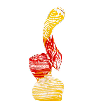 4-inch heat-safe mini glass classic bubbler bent neck red and yellow swirl colors twisting design genie-in-a-bottle shape