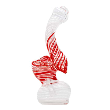 4-inch heat-safe mini glass classic bubbler bent neck red white swirl colors twisting design genie-in-a-bottle shape