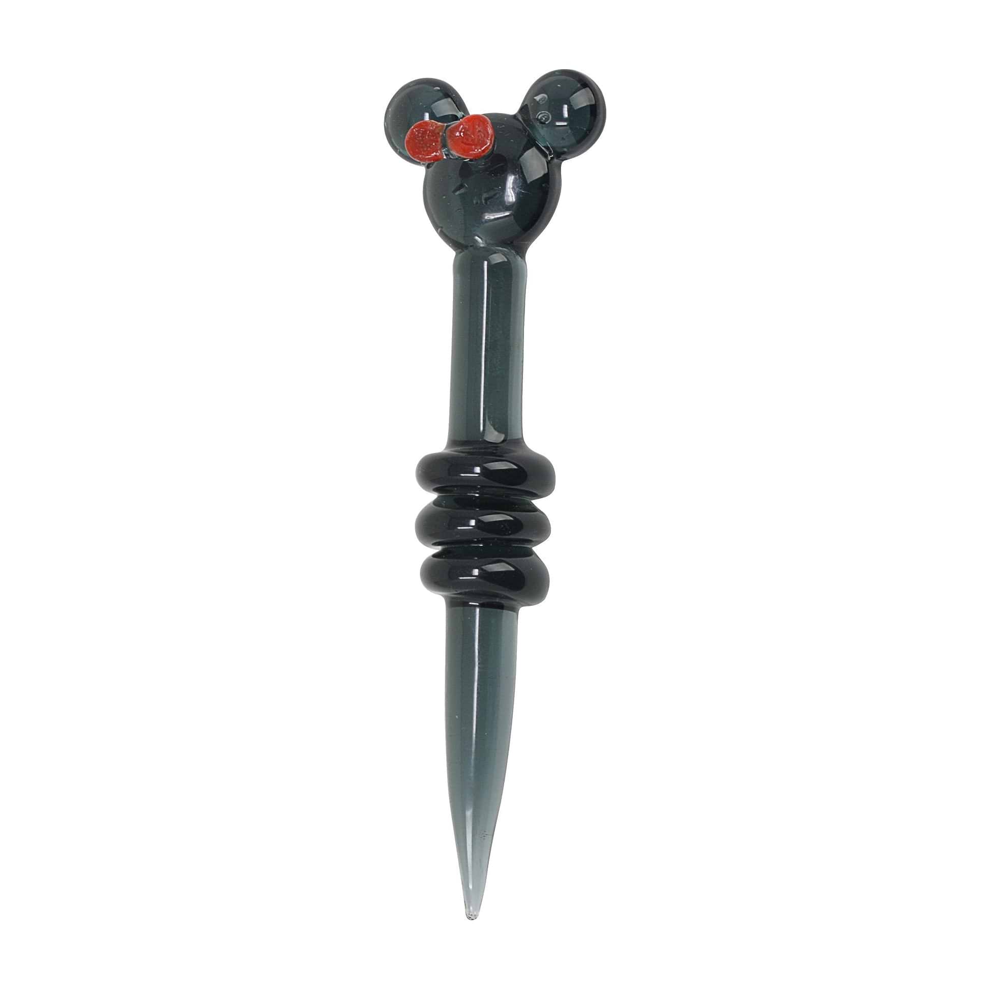 Heat-safe glass dab tool dabber smoking accessory in cute Disney classic Minnie Mouse ears design as handle and pointed end