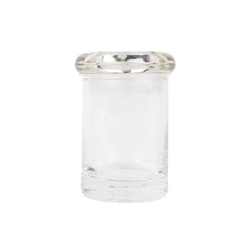 Transparent glass stash jar container smoking accessory with clear body clear lid secure seal in a classic jar bouillon look