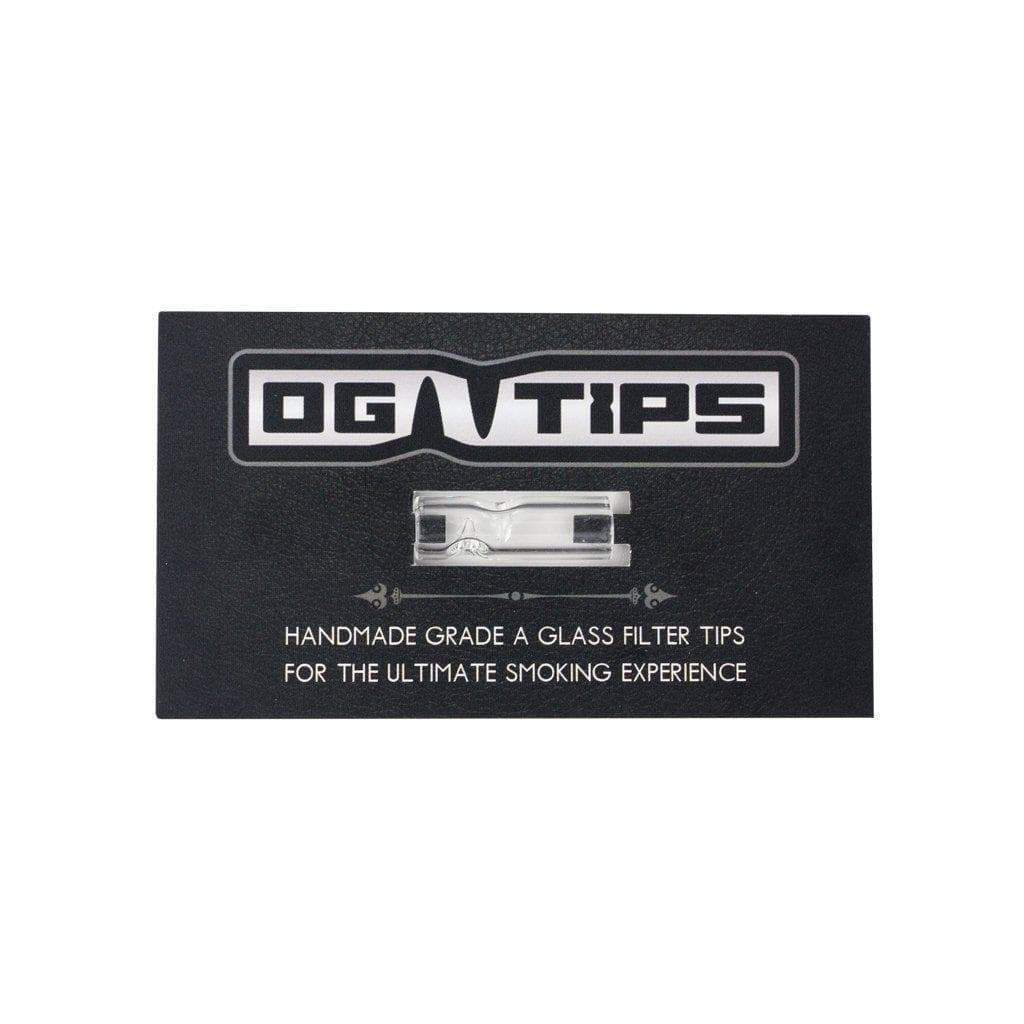 Sophisticated OG tip handmade grade A clear glass filter tip in an achromatic elegant design with OG Tips wording
