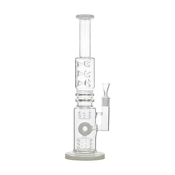 White 15-inch glass bong smoking device donut downstem colorful accents sleek and classic look sturdy base