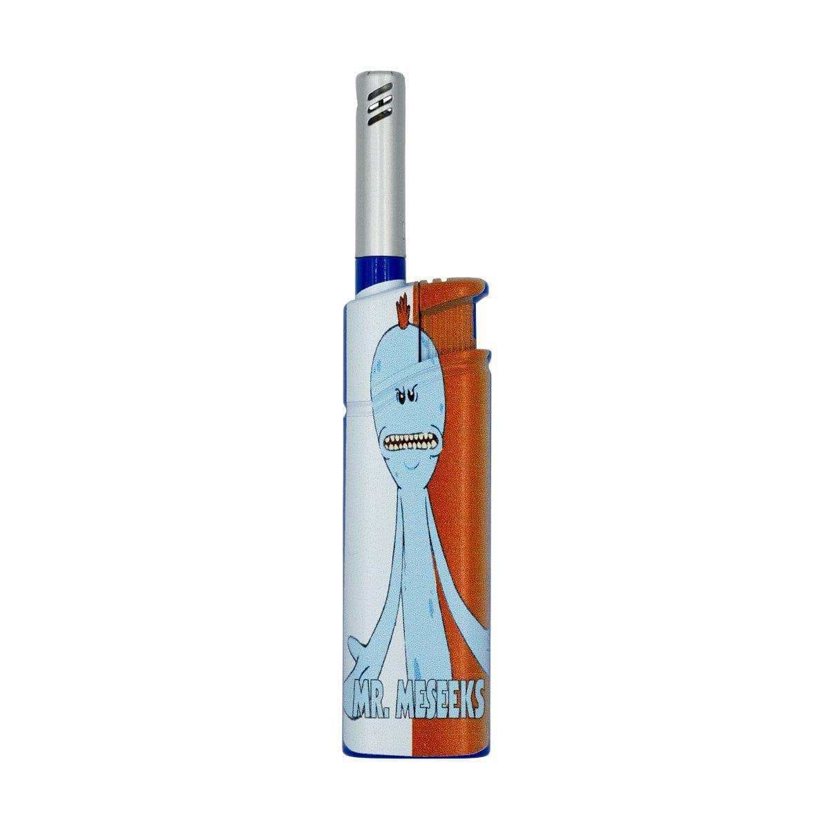 Compact classic shape torch lighter smoking device accessory with Mr. Meseeks character design