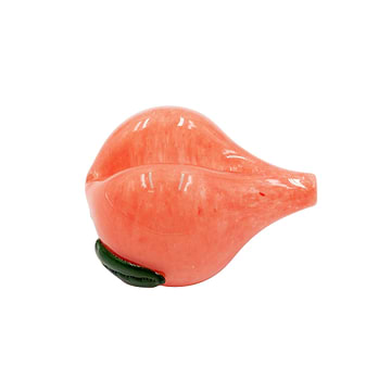 Cute discreet 3-inch short stem mini glass pipe smoking device with a peach fruit with 1 leaf design and shape