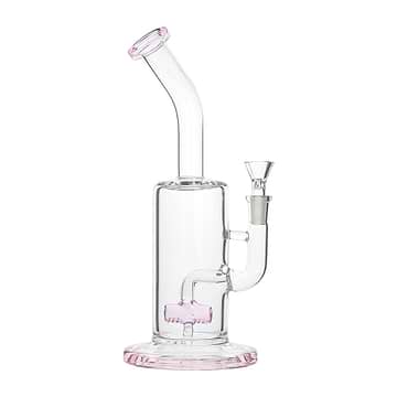 11-inch pink tinged glass bong smoking device built-in ash catcher angled splashguard mouthpiece laboratory look