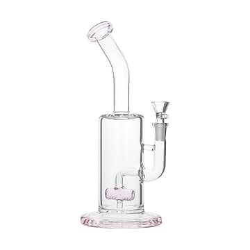 11-inch pink tinged glass bong smoking device built-in ash catcher angled splashguard mouthpiece laboratory look