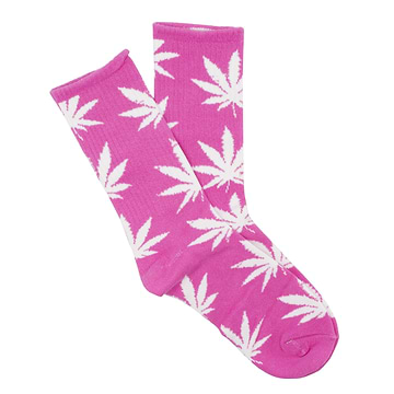 Pink Cute two piece pink adult socks fashion apparel with a fashionable look and white weed leaf design
