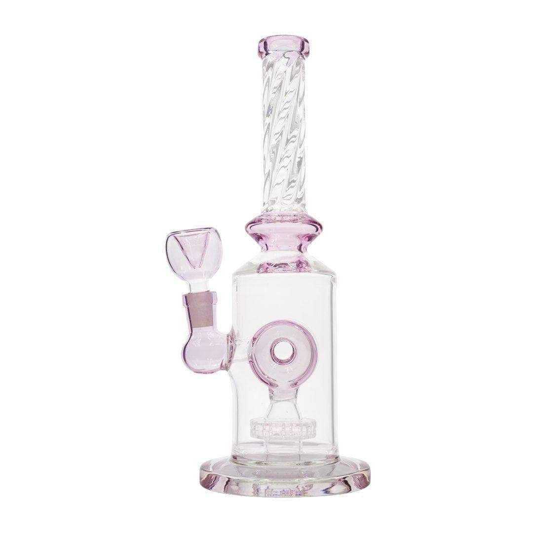 10-inch glass bong smoking device 360-degree disk percolator elegant twisting design subtle pink color