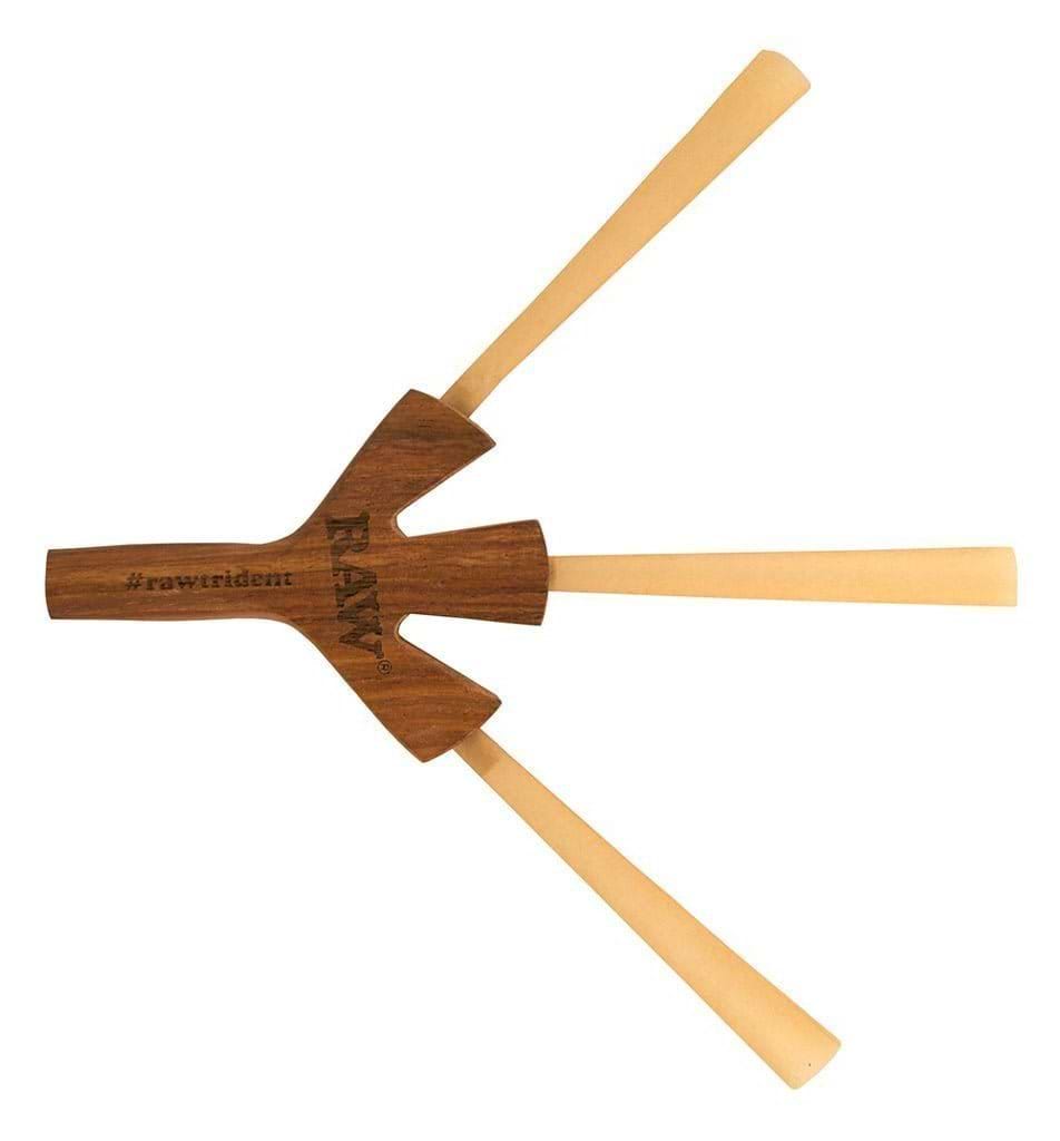 Fun RAW wooden cigarette holder can hold 3 cigars pure natural fibers trident style rustic look