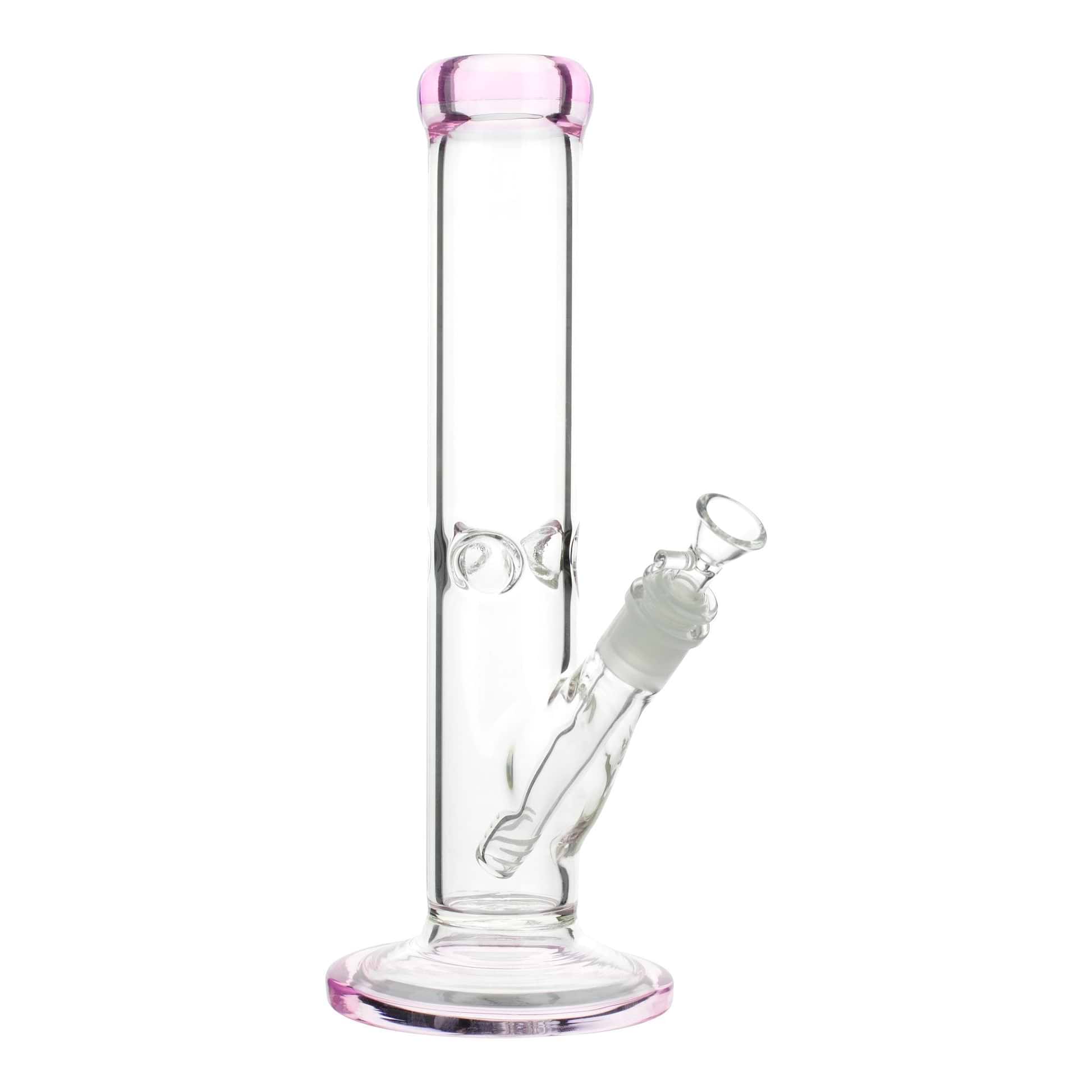 12-inch shooter bong smoking device straight body flat base with pink tinged glass ice-catcher percolated downstem