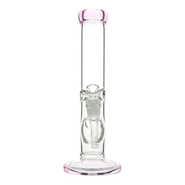 12-inch shooter bong smoking device straight body flat base with pink tinged glass ice-catcher percolated downstem