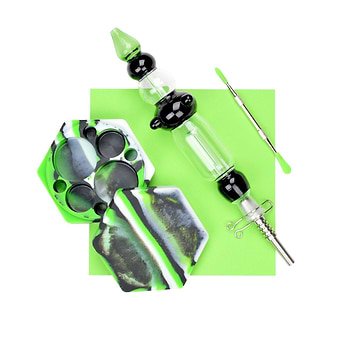 Cool green styled set of scarab nectar collector, party hex silicone container and silicone tips metal dab tool