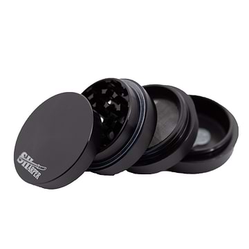 Black 50-mm metal 4-piece grinder smoking accessory in metallic color sleek and edgy design