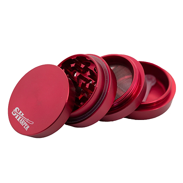 Red 50-mm metal 4-piece grinder smoking accessory in metallic color sleek and edgy design