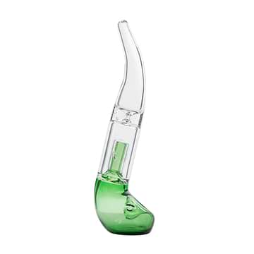 green 6-inch sleek Sherlock-inspired bubbler with percolator built in splash guard classic look pipe S shape