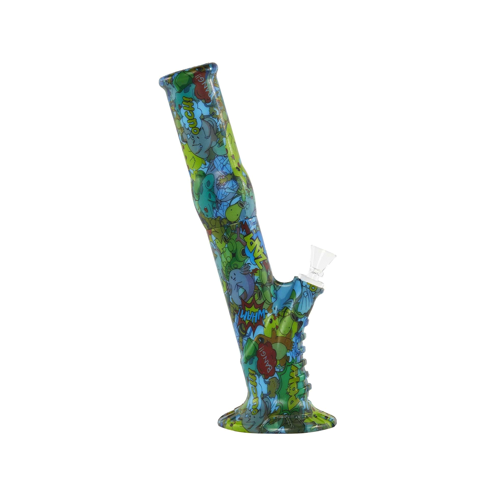 13-inch silicone bong smoking device sleek straight tube slanted look with Graffiti design wide base