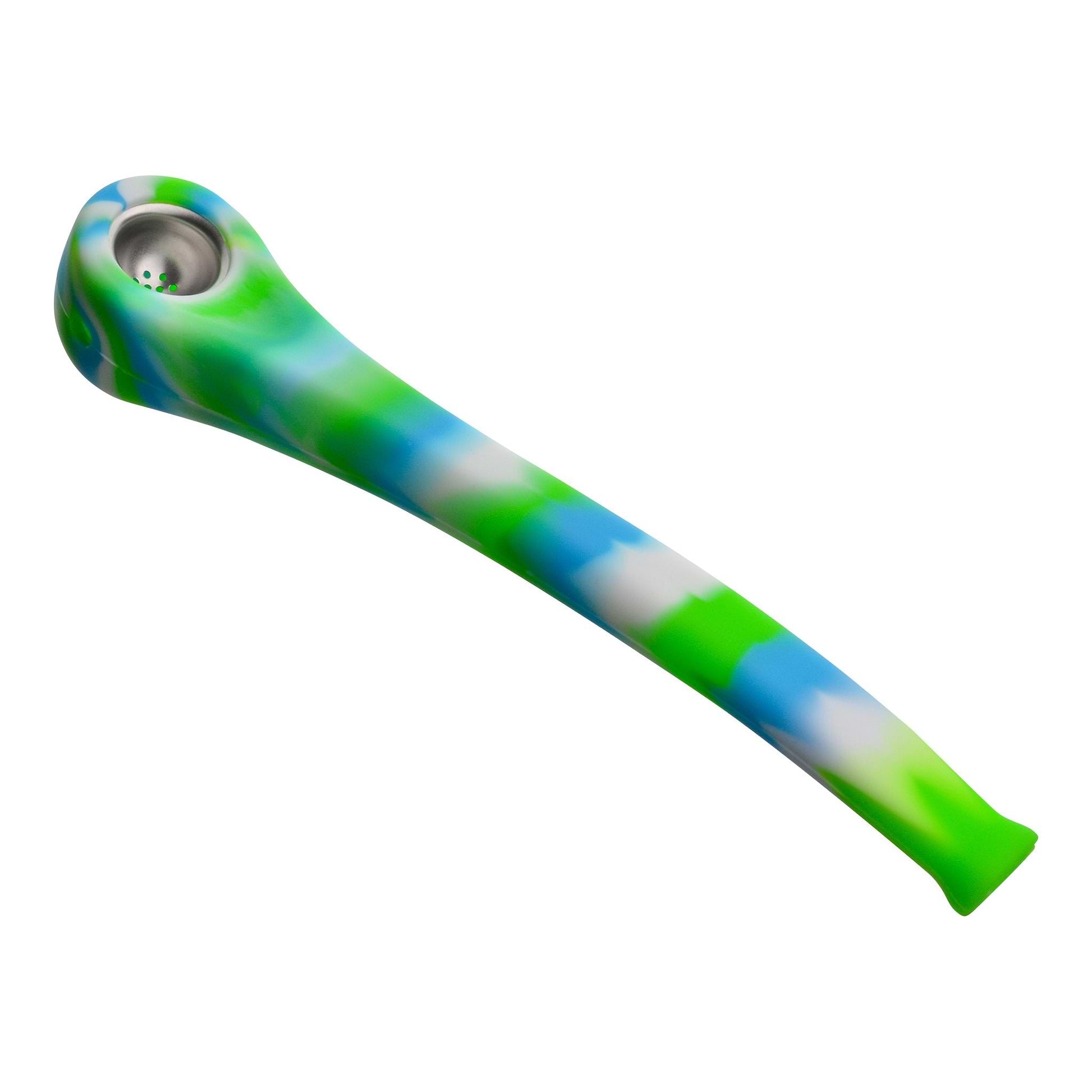 Silicone Hobbit Pipe - 9in White / Green
