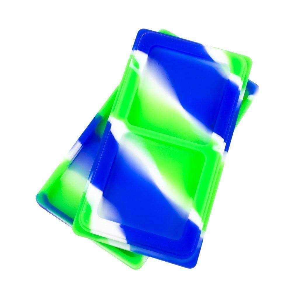 Rectangular non-stick silicone wax container storage accessory made of high grade silicone in vibrant swirling colors