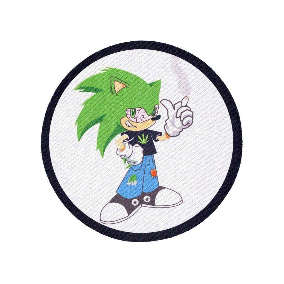 Fun round cartoon-inspired bong coaster smoking accessory with Sonic Boom holding a weed leaf design